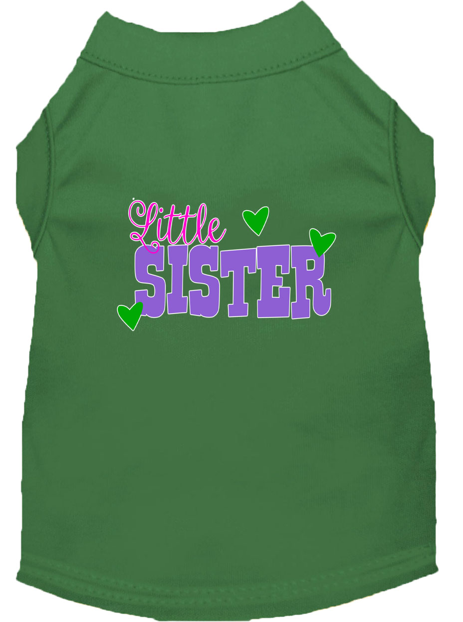Little Sister Screen Print Dog Shirt Green Lg